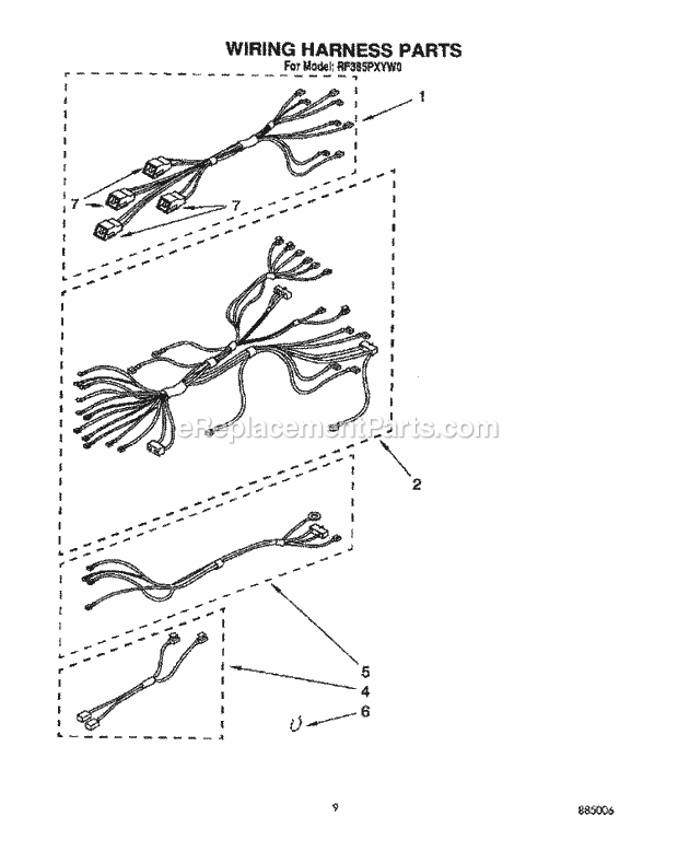 Whirlpool RF385PXYW0 Freestanding Electric Range Wiring Harness Diagram