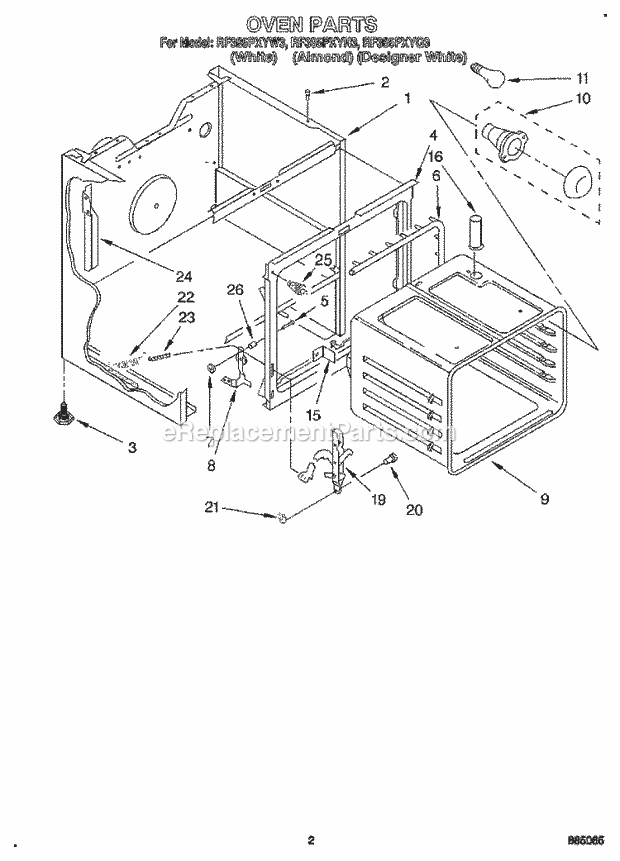 Whirlpool RF385PXYW3 Freestanding Electric Range Oven Diagram