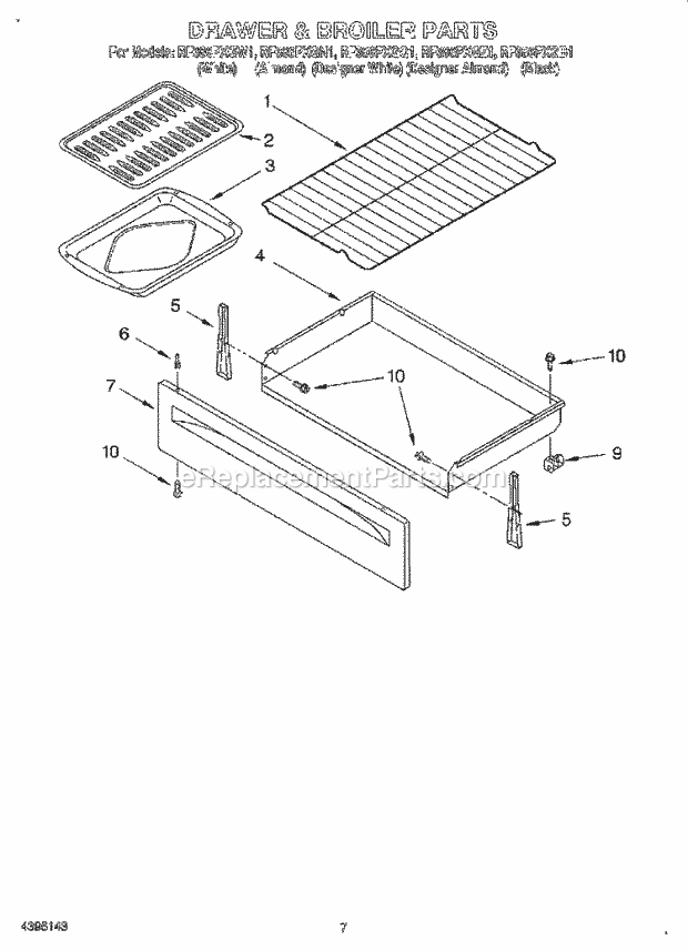 Whirlpool RF386PXGB1 Freestanding Electric Range Drawer and Broiler, Optional Diagram