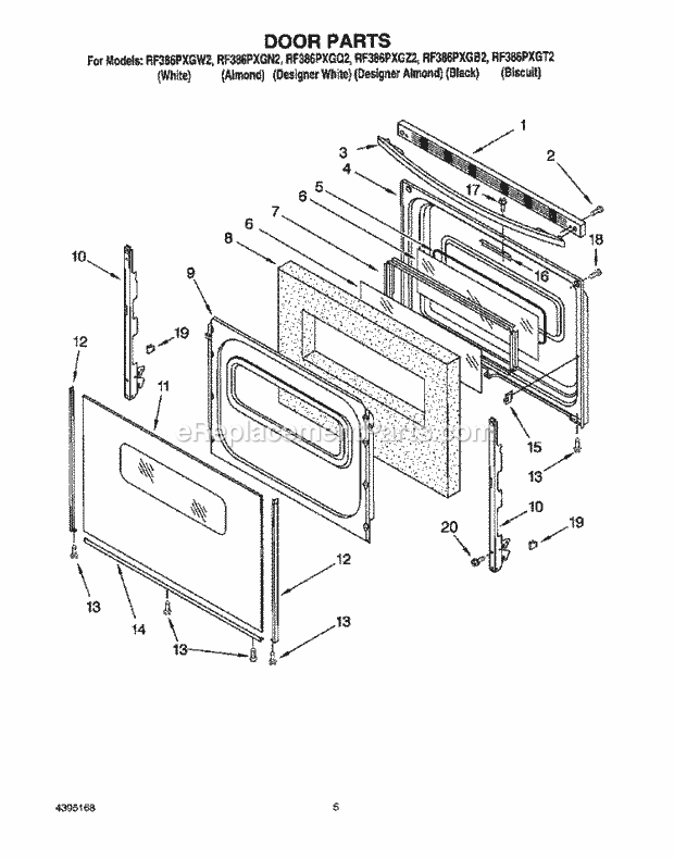 Whirlpool RF386PXGQ2 Freestanding Electric Range Door Diagram