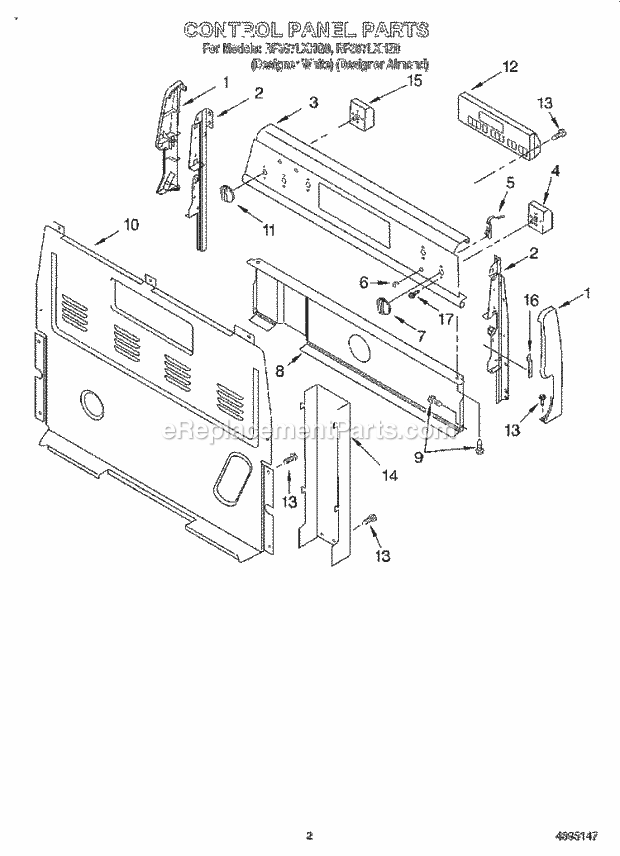 Whirlpool RF387LXHZ0 Freestanding Electric Range Control Panel Diagram