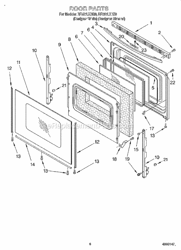 Whirlpool RF387LXHZ0 Freestanding Electric Range Door, Optional Diagram