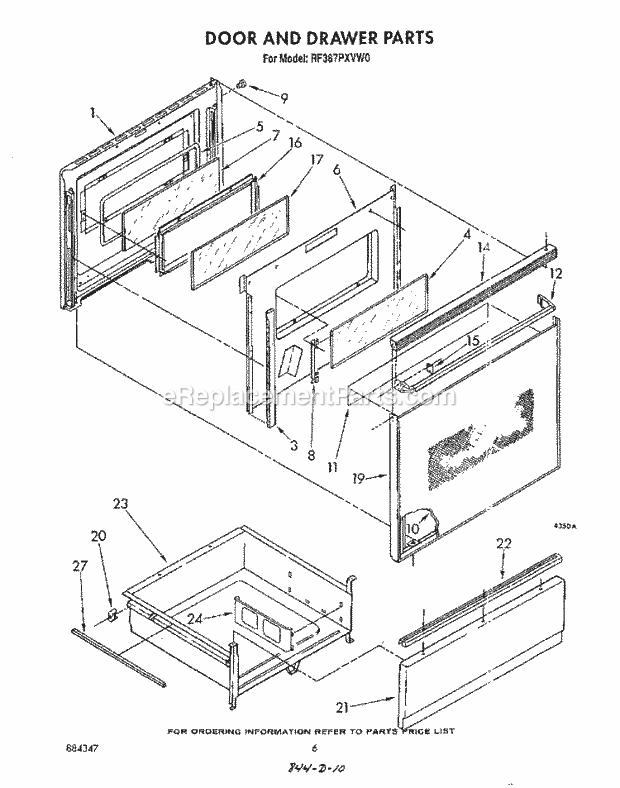 Whirlpool RF387PXVF0 Range Door and Drawer Diagram