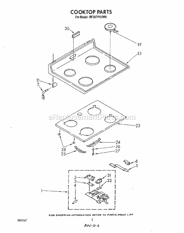 Whirlpool RF387PXVM0 Range Cook Top Diagram