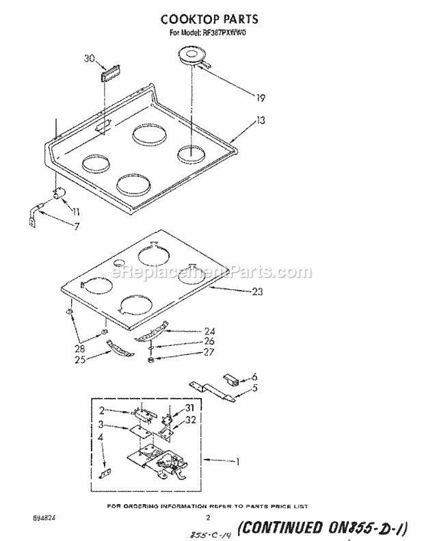 Whirlpool RF387PXWN0 Range Cooktop Diagram