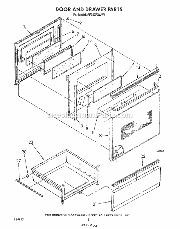 Whirlpool RF387PXWN1 Range Door and Drawer , Literature and Optional Diagram