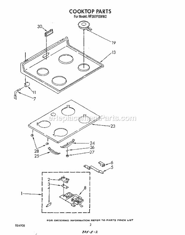 Whirlpool RF387PXWN2 Range Cooktop Diagram