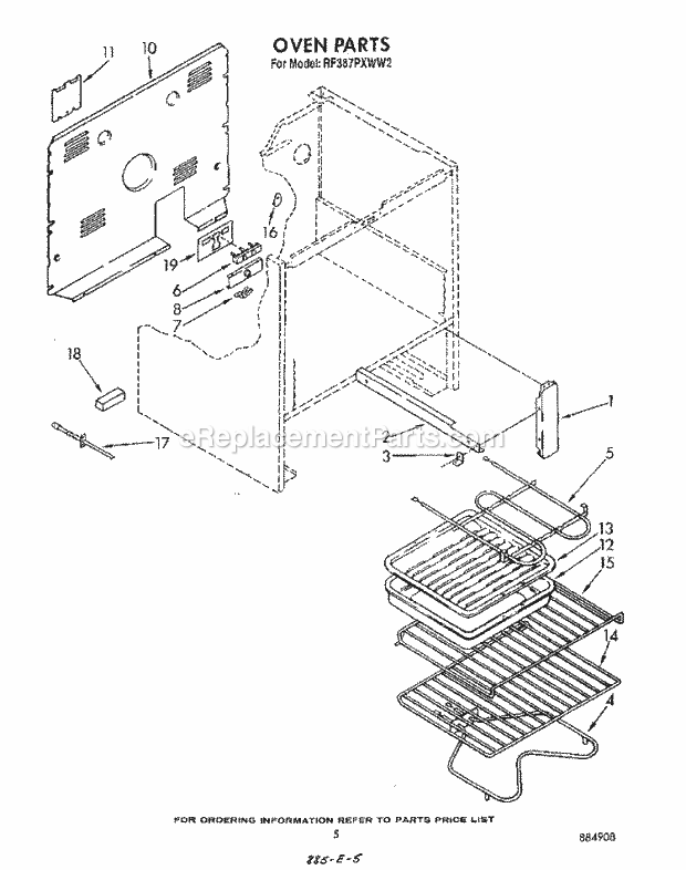 Whirlpool RF387PXWN2 Range Section Diagram