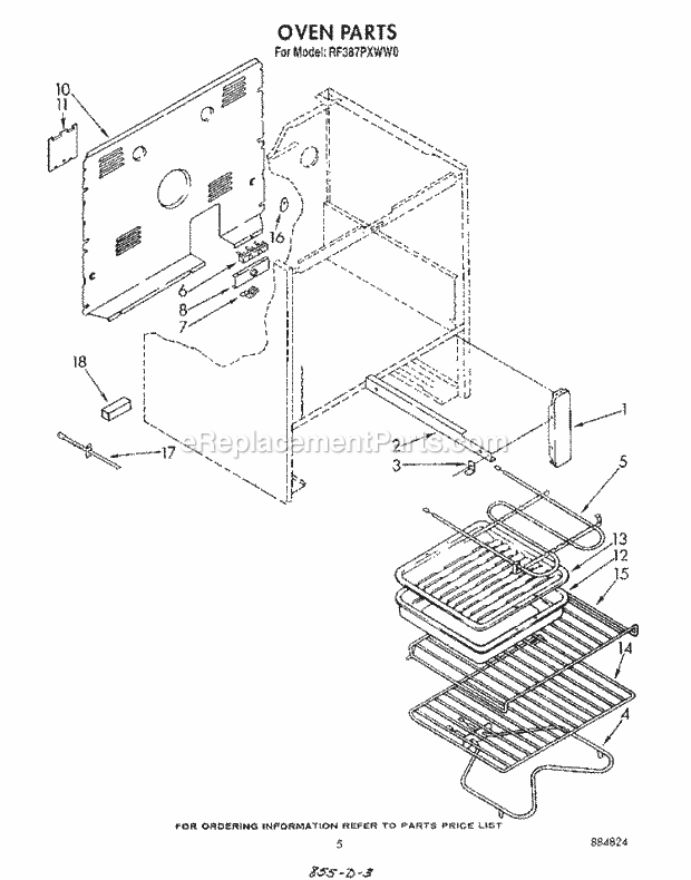 Whirlpool RF387PXWW0 Freestanding Electric Range Section Diagram