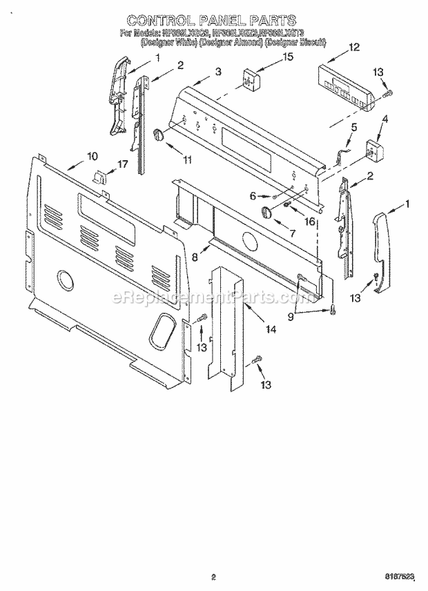 Whirlpool RF388LXGQ3 Freestanding Electric Range Control Panel Diagram