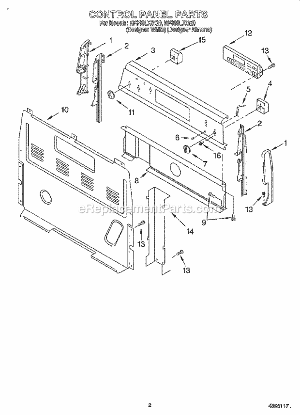 Whirlpool RF388LXGZ0 Freestanding Electric Range Control Panel Diagram