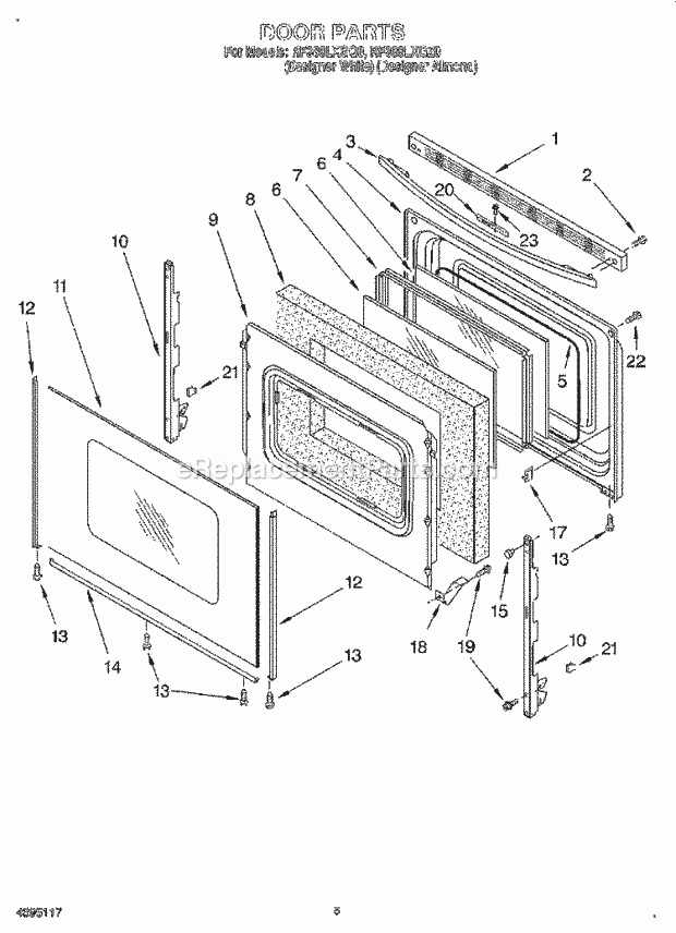 Whirlpool RF388LXGZ0 Freestanding Electric Range Door Diagram