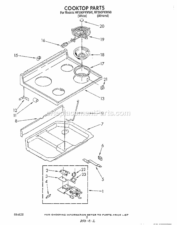 Whirlpool RF390PXWN0 Electric Range Cooktop Diagram