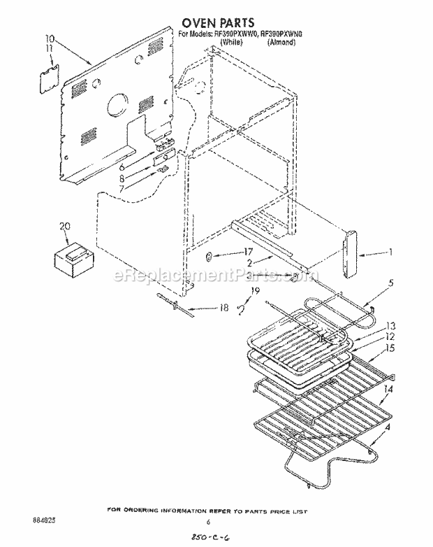 Whirlpool RF390PXWN0 Electric Range Oven Diagram