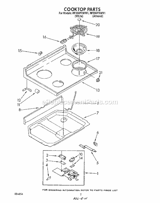 Whirlpool RF390PXWW1 Electric Range Cooktop Diagram