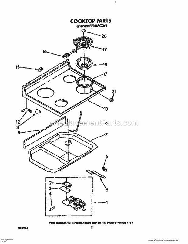 Whirlpool RF395PCXW0 Electric Range Cooktop Diagram