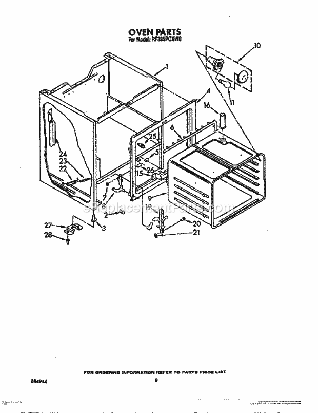Whirlpool RF395PCXW0 Electric Range Oven Diagram