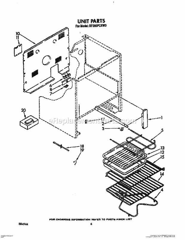 Whirlpool RF395PCXW0 Electric Range Unit, Optional and Literature Diagram