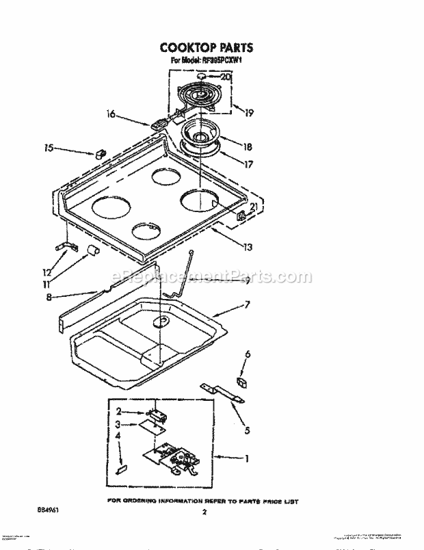 Whirlpool RF395PCXW1 Electric Range Cooktop Diagram