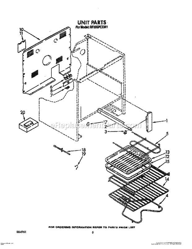 Whirlpool RF395PCXW1 Electric Range Unit, Lit/Optional Diagram