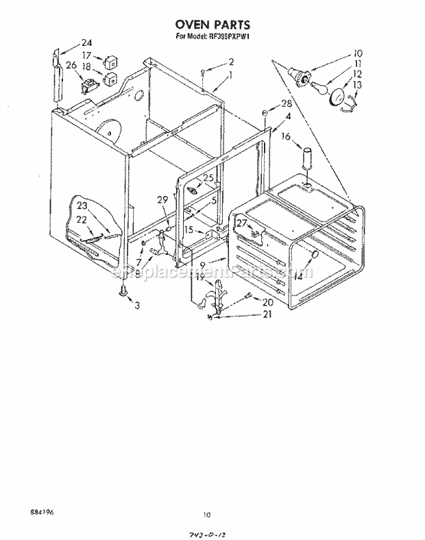 Whirlpool RF395PXPW1 Electric Range Section Diagram