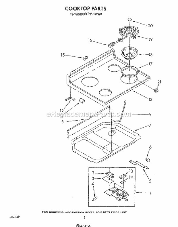 Whirlpool RF395PXVN0 Range Cook Top Diagram