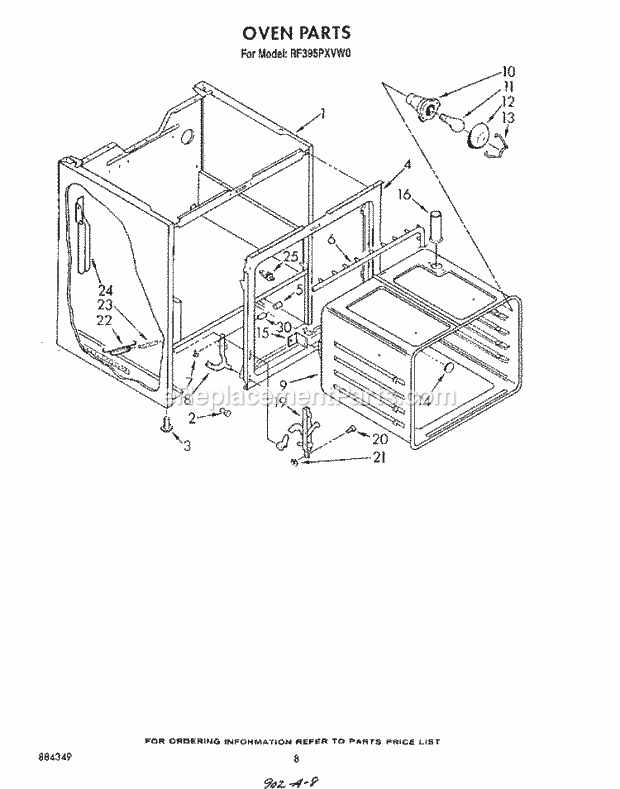 Whirlpool RF395PXVN0 Range Oven Diagram