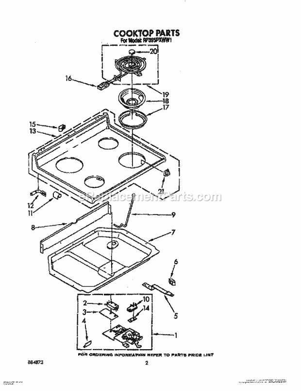 Whirlpool RF395PXWW1 Electric Range Cooktop Diagram