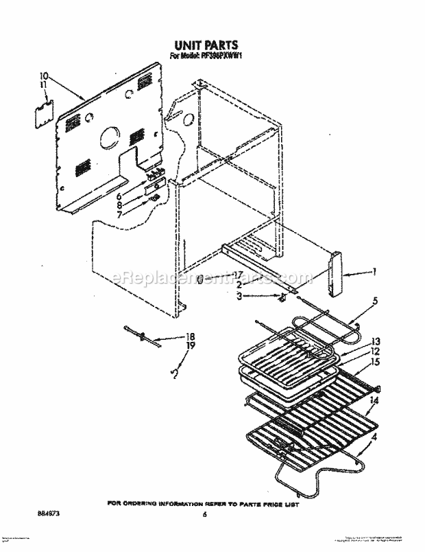 Whirlpool RF395PXWW1 Electric Range Unit, Lit/Optional Diagram