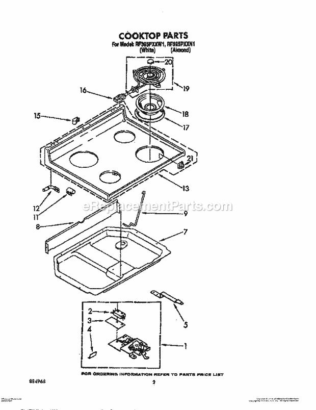 Whirlpool RF395PXXN1 Electric Range Cooktop Diagram