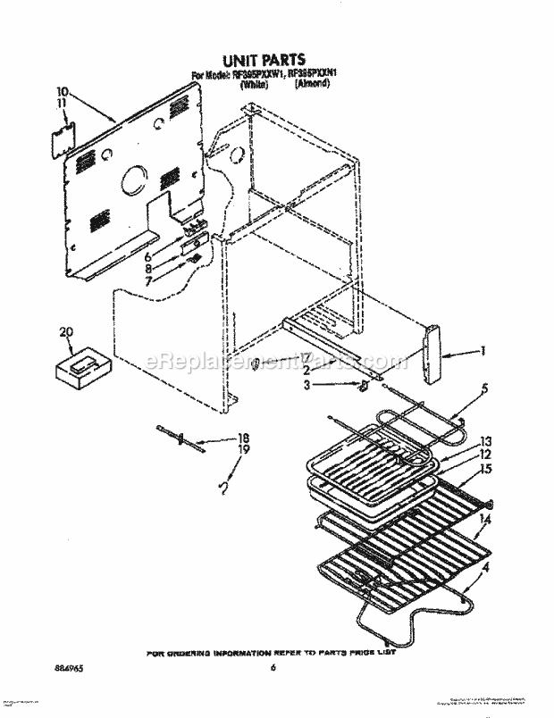 Whirlpool RF395PXXN1 Electric Range Unit, Lit/Optional Diagram