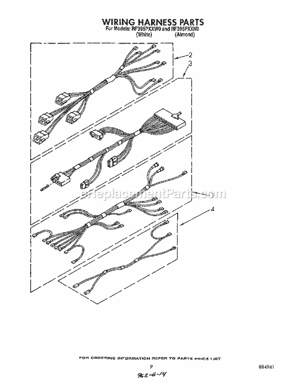 Whirlpool RF395PXXW0 Electric Range Wiring Harness Diagram