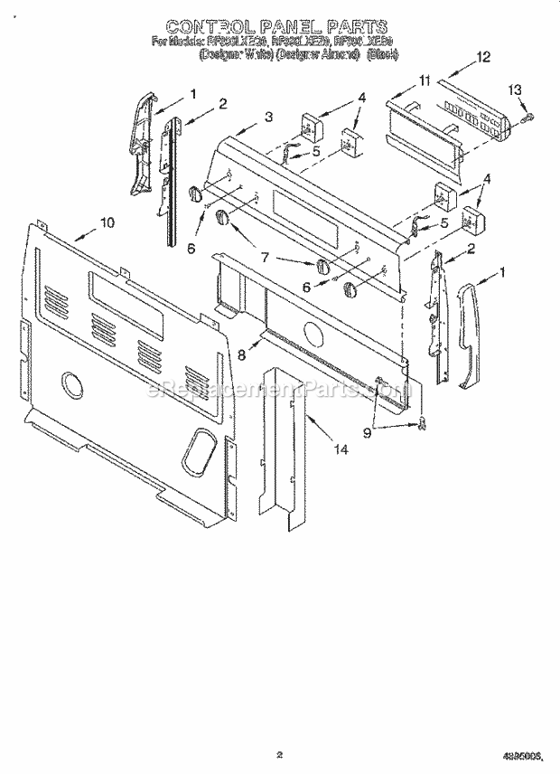 Whirlpool RF396LXEQ0 Freestanding Electric Control Panel Diagram