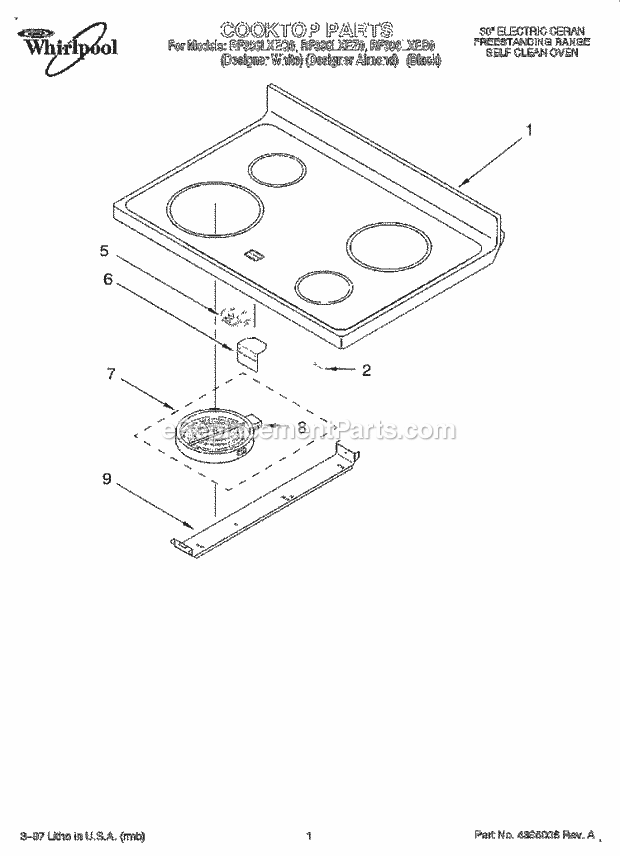 Whirlpool RF396LXEQ0 Freestanding Electric Cooktop Diagram