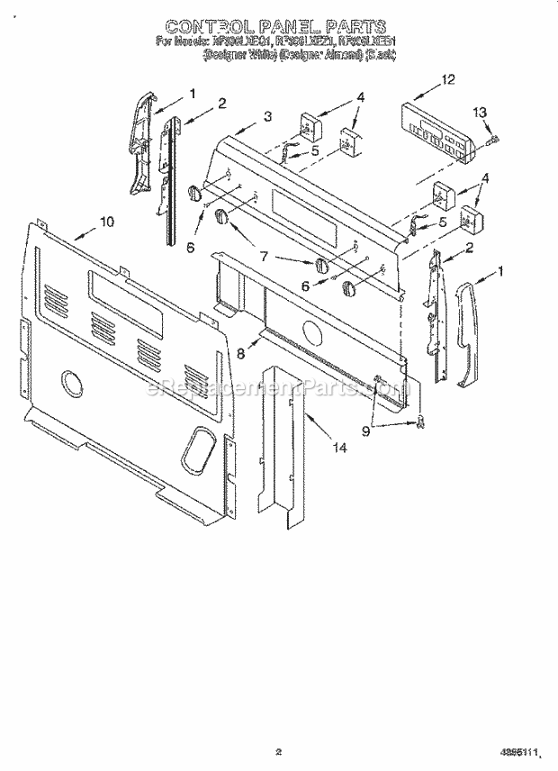 Whirlpool RF396LXEQ1 Freestanding Electric Control Panel Diagram