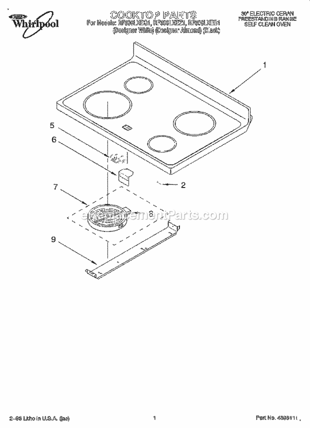 Whirlpool RF396LXEQ1 Freestanding Electric Cooktop Diagram