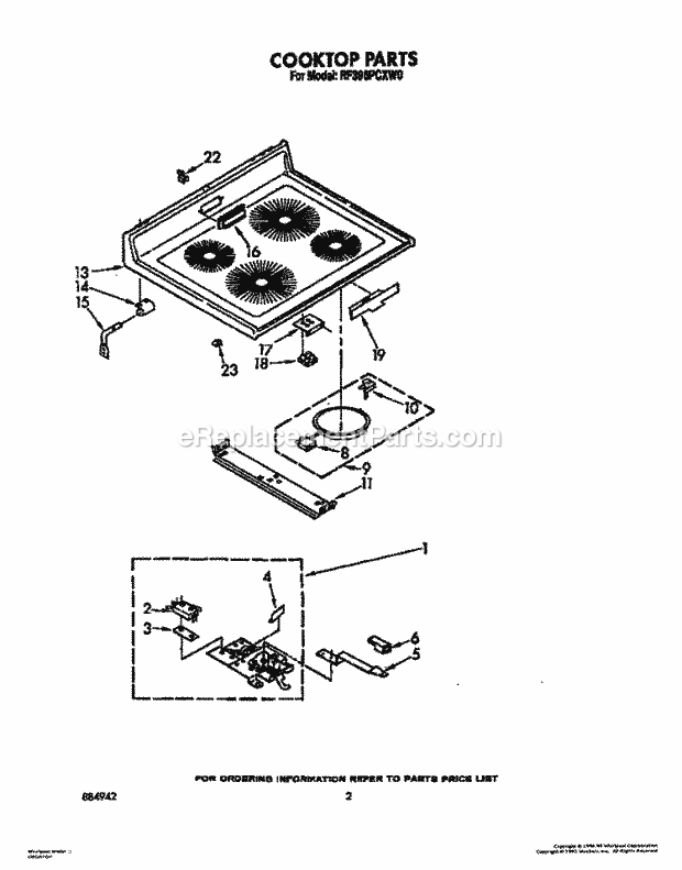 Whirlpool RF396PCXN0 Range Cooktop, Lit/Optional Diagram