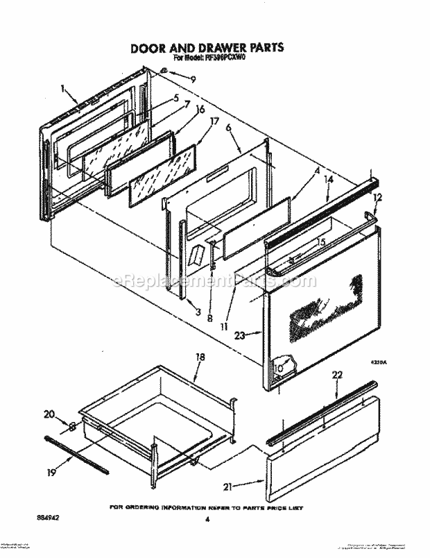 Whirlpool RF396PCXN0 Range Door and Drawer Diagram