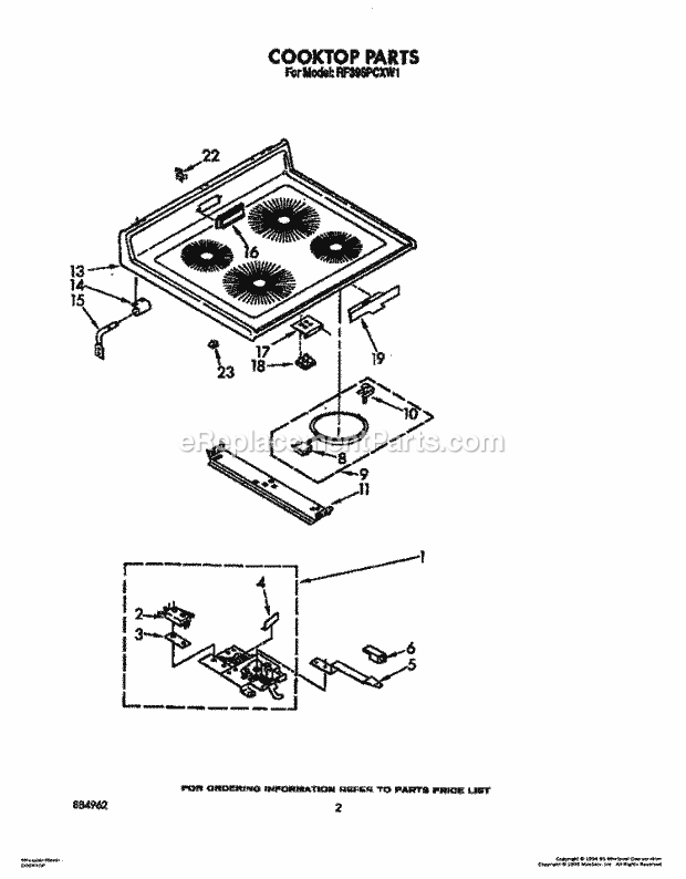 Whirlpool RF396PCXN1 Range Cooktop, Lit/Optional Diagram