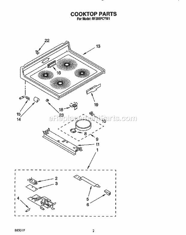 Whirlpool RF396PCYW1 Electric Range Cooktop, Lit/Optional Diagram