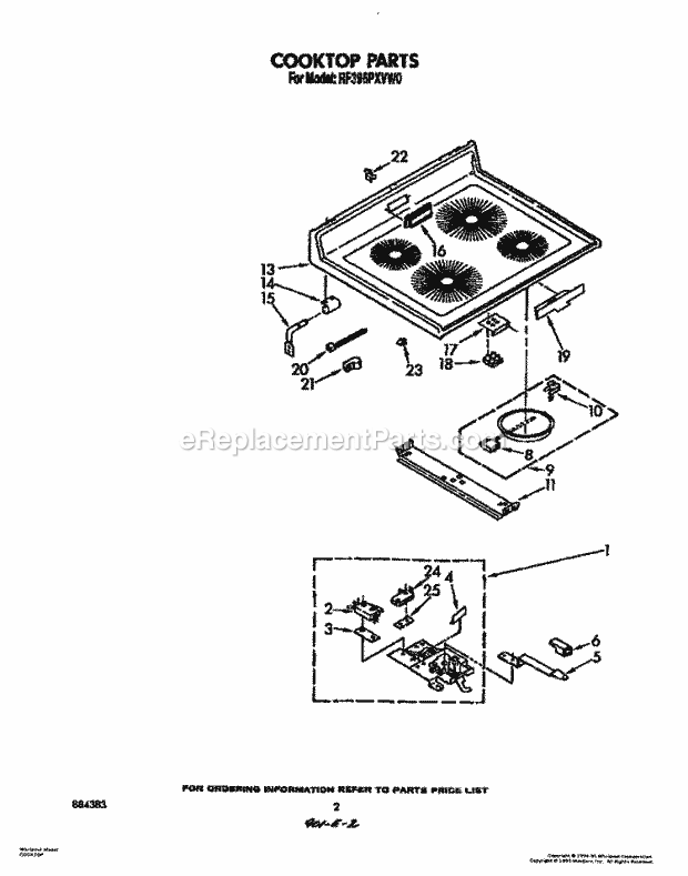 Whirlpool RF396PXVN0 Range Cooktop, Lit/Optional Diagram