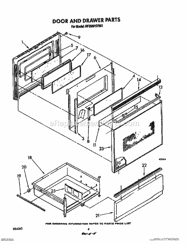 Whirlpool RF396PXVN0 Range Door and Drawer Diagram