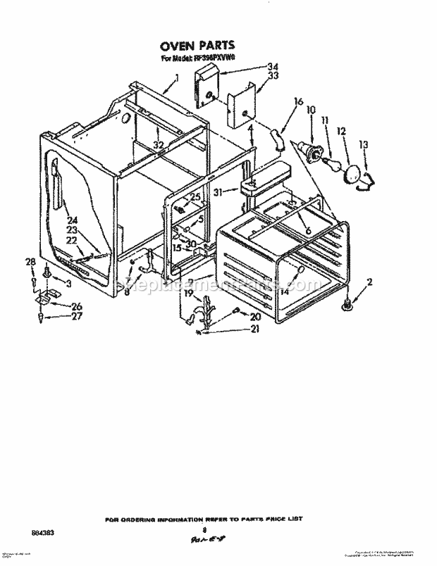 Whirlpool RF396PXVN0 Range Oven Diagram