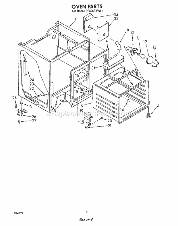 Whirlpool RF396PXVN1 Range Oven Diagram