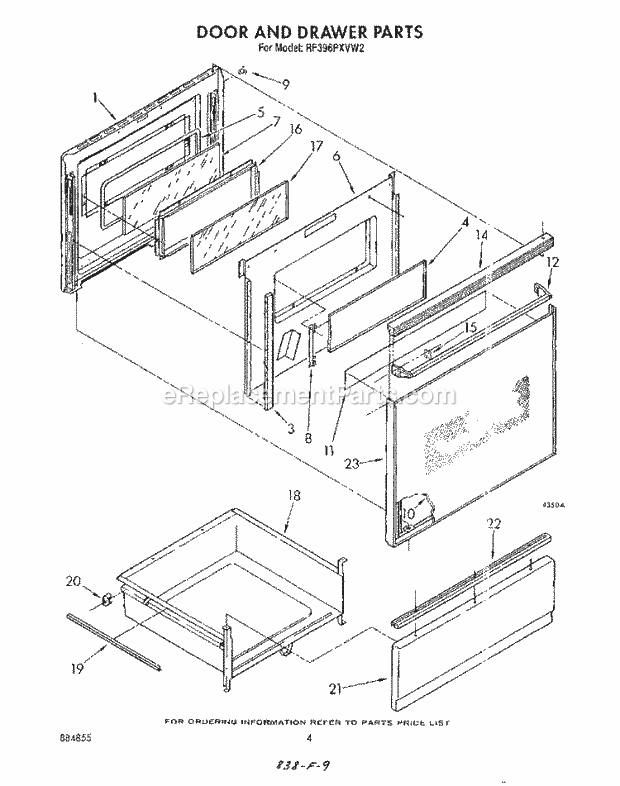 Whirlpool RF396PXVN2 Range Door and Drawer Diagram