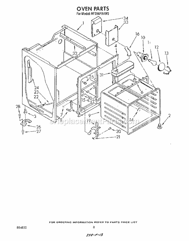 Whirlpool RF396PXVN2 Range Oven Diagram