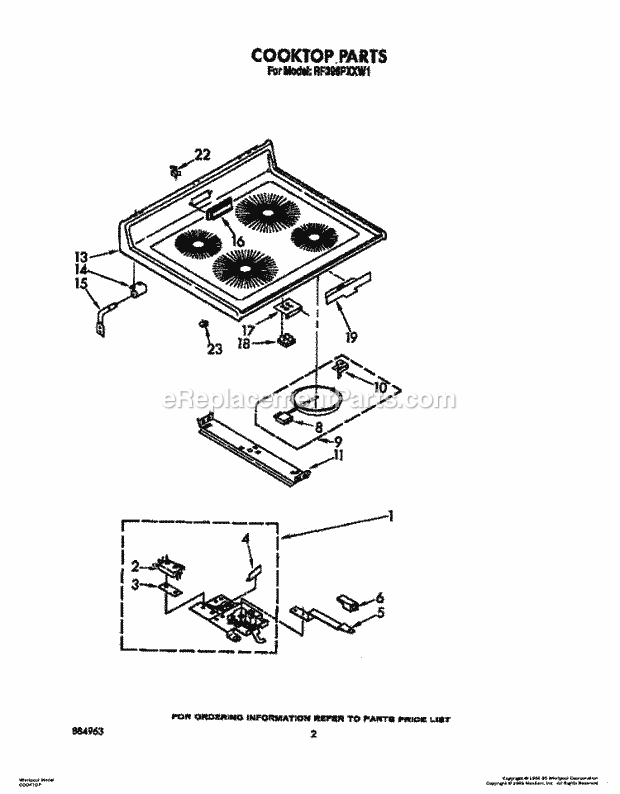 Whirlpool RF396PXXB1 Range Cooktop, Lit/Optional Diagram