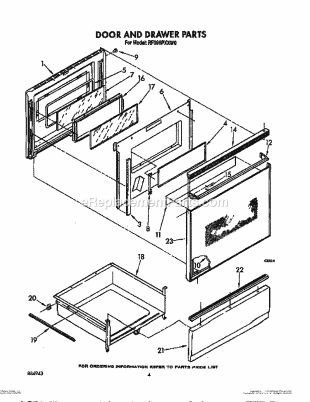 Whirlpool RF396PXXW0 Electric Range Door and Drawer Diagram