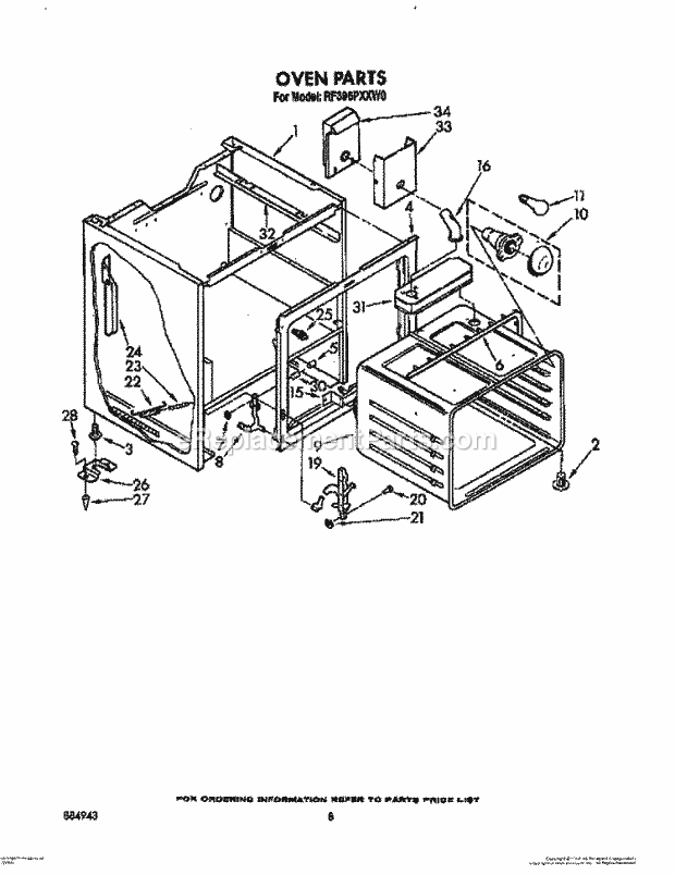 Whirlpool RF396PXXW0 Electric Range Oven Diagram