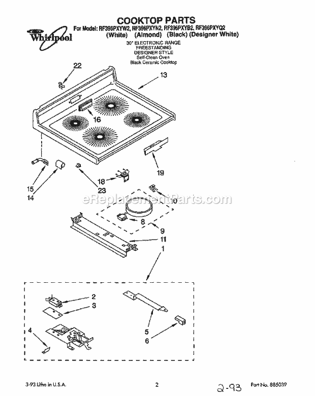 Whirlpool RF396PXYB2 Range Cooktop Diagram